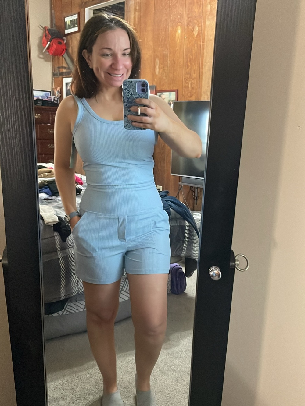 NWT blue ribbed workout set
